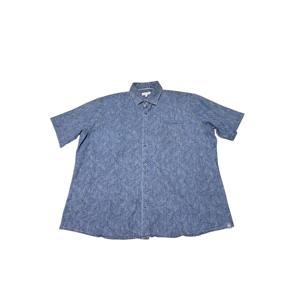 Peter Millar Mens XL Blue Leaf Print Short Sleeve Button Down Shirt MS22W63CFS